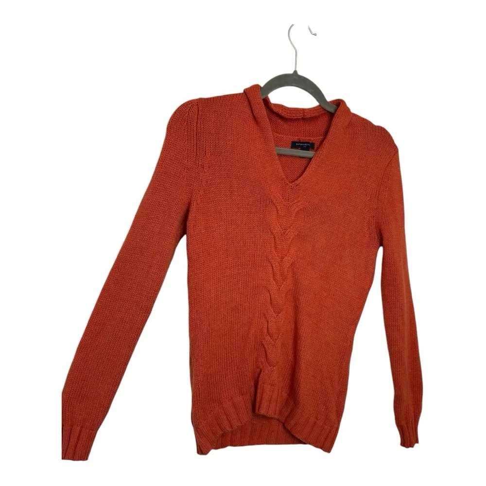 Banana Republic Coral Pink Cable Knit Sweater Hooded Preppy Cabincore Small